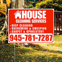Cleaners/Maids Signs - House Cleaning Services - Deep Cleaning, Vacuuming & Sweeping, Carpet & Upholstery - Plain White Chili Red Design YardSigns.com