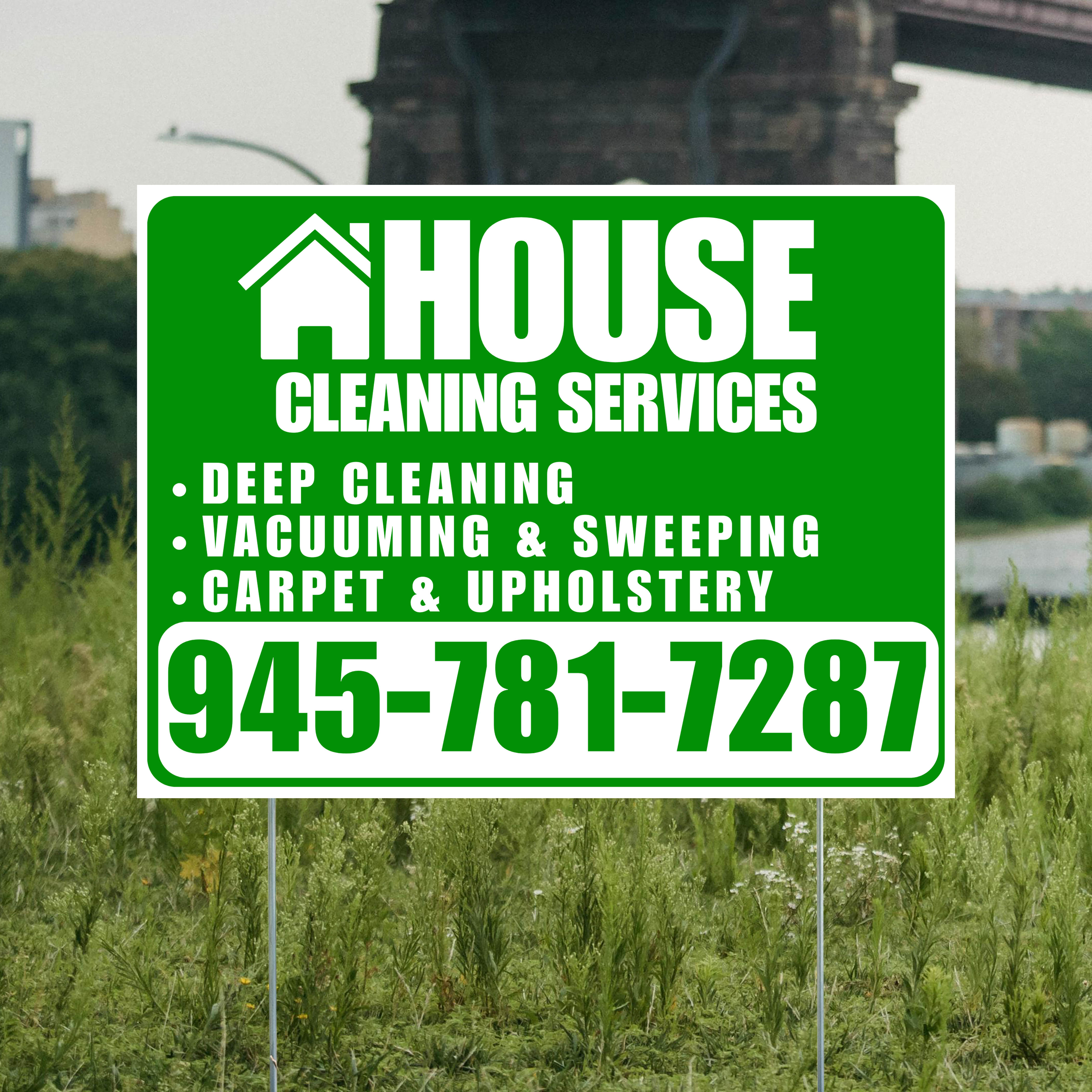 Cleaners/Maids Signs - House Cleaning Services - Deep Cleaning, Vacuuming & Sweeping, Carpet & Upholstery - Plain Green White Design