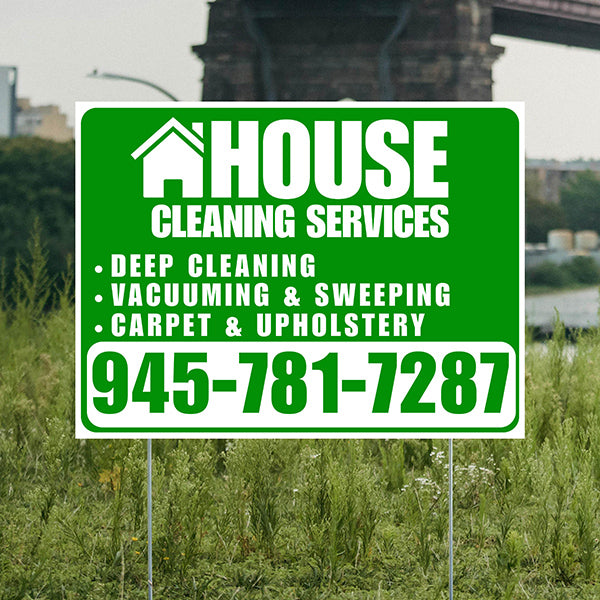 Cleaners/Maids Signs - House Cleaning Services - Deep Cleaning, Vacuuming & Sweeping, Carpet & Upholstery - Plain Green White Design