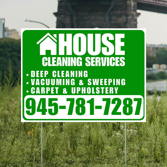 Cleaners/Maids Signs - House Cleaning Services - Deep Cleaning, Vacuuming & Sweeping, Carpet & Upholstery - Plain Green White Design