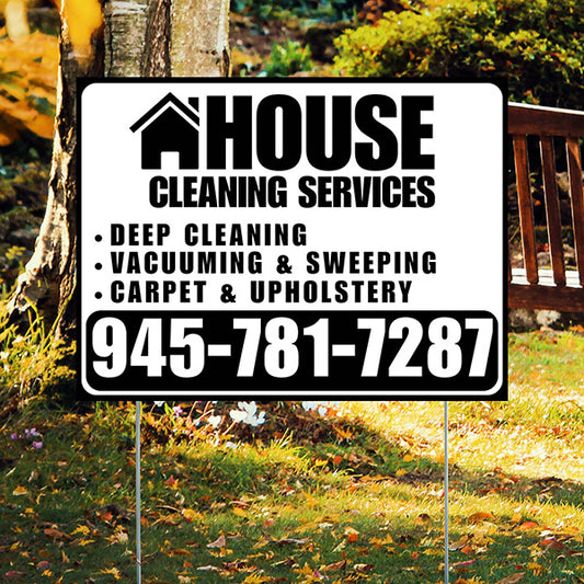 Cleaners/Maids Signs - House Cleaning Services - Deep Cleaning,  Vacuuming & Sweeping, Carpet & Upholstery - Plain Black White Design