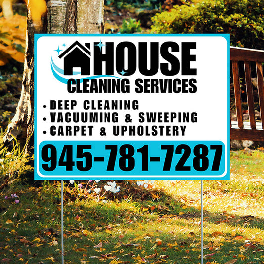 Cleaners/Maids Signs - House Cleaning Services - Deep Cleaning,  Vacuuming & Sweeping, Carpet & Upholstery - Plain Aqua Blue White Design