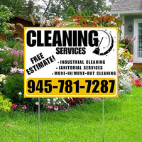 Cleaners/Maids Signs - Cleaning Services - Industrial Cleaning, Janitorial Services, Move-In/Move-Out Cleaning with Free Estimate - Plain White Mustard Gold Design YardSigns.com