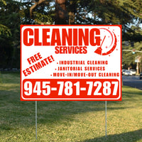 Cleaners/Maids Signs - Cleaning Services -  Industrial Cleaning, Janitorial Services, Move-In/Move-Out Cleaning with Free Estimate - Plain White Chili Red Design YardSigns.com