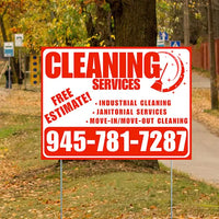 Cleaners/Maids Signs - Cleaning Services -  Industrial Cleaning, Janitorial Services, Move-In/Move-Out Cleaning with Free Estimate - Plain White Chili Red Design YardSigns.com