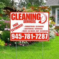 Cleaners/Maids Signs - Cleaning Services -  Industrial Cleaning, Janitorial Services, Move-In/Move-Out Cleaning with Free Estimate - Plain White Chili Red Design YardSigns.com
