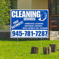 Cleaners/Maids Signs - Cleaning Services -  Industrial Cleaning, Janitorial Services, Move-In/Move-Out Cleaning with Free Estimate - Plain White Blue Design YardSigns.com