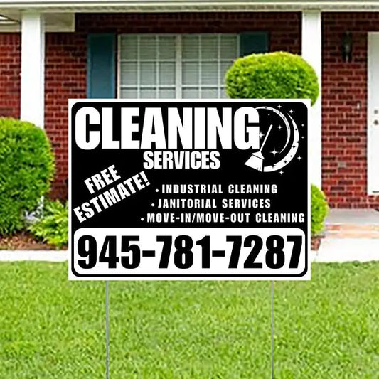Cleaners/Maids Signs - Cleaning Services -  Industrial Cleaning, Janitorial Services, Move-In/Move-Out Cleaning with Free Estimate - Plain White Black Design YardSigns.com