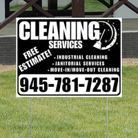 Cleaners/Maids Signs - Cleaning Services -  Industrial Cleaning, Janitorial Services, Move-In/Move-Out Cleaning with Free Estimate - Plain White Black Design YardSigns.com