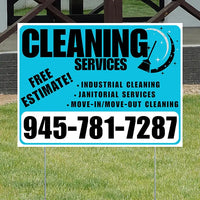 Cleaners/Maids Signs - Cleaning Services -  Industrial Cleaning, Janitorial Services, Move-In/Move-Out Cleaning with Free Estimate - Plain White Aqua Blue Design YardSigns.com