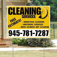 Cleaners/Maids Signs - Cleaning Services - Industrial Cleaning, Janitorial Services, Move-In/Move-Out Cleaning with Free Estimate - Plain Mustard Gold White Design YardSigns.com