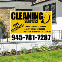 Cleaners/Maids Signs - Cleaning Services - Industrial Cleaning, Janitorial Services, Move-In/Move-Out Cleaning with Free Estimate - Plain Mustard Gold White Design YardSigns.com