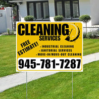 Cleaners/Maids Signs - Cleaning Services - Industrial Cleaning, Janitorial Services, Move-In/Move-Out Cleaning with Free Estimate - Plain Mustard Gold White Design YardSigns.com
