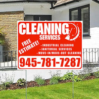 Cleaners/Maids Signs - Cleaning Services - Industrial Cleaning, Janitorial Services, Move-In/Move-Out Cleaning with Free Estimate - Plain Chili Red White Design YardSigns.com