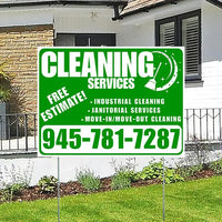 Cleaners/Maids Signs - Cleaning Services - Industrial Cleaning, Janitorial Services, Move-In/Move-Out Cleaning with Free Estimate - Plain White Green Design YardSigns.com