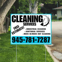Cleaners/Maids Signs - Cleaning Services -  Industrial Cleaning, Janitorial Services, Move-In/Move-Out Cleaning with Free Estimate - Plain Aqua Blue White Design YardSigns.com