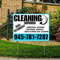 Cleaners/Maids Signs - Cleaning Services -  Industrial Cleaning, Janitorial Services, Move-In/Move-Out Cleaning with Free Estimate - Plain Aqua Blue White Design YardSigns.com