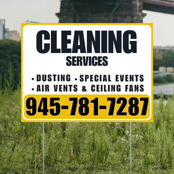 Cleaners/Maids Signs - Cleaning Services - Dusting, Special Events, Air Vents & Ceiling Fans - Plain Mustard Gold White Design