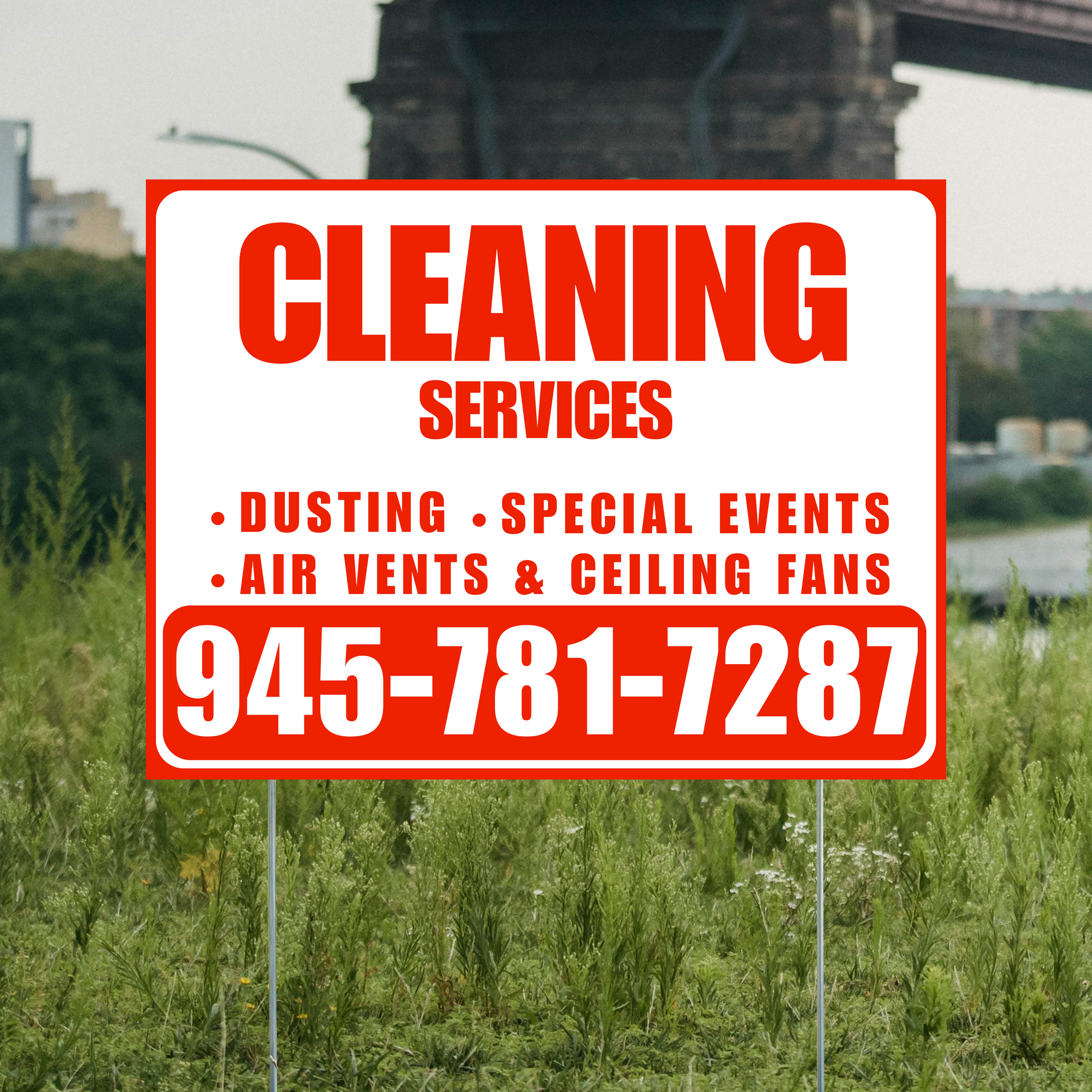 Cleaners/Maids Signs - Cleaning Services - Dusting, Special Events, Air Vents & Ceiling Fans - Plain Chili Red White Design