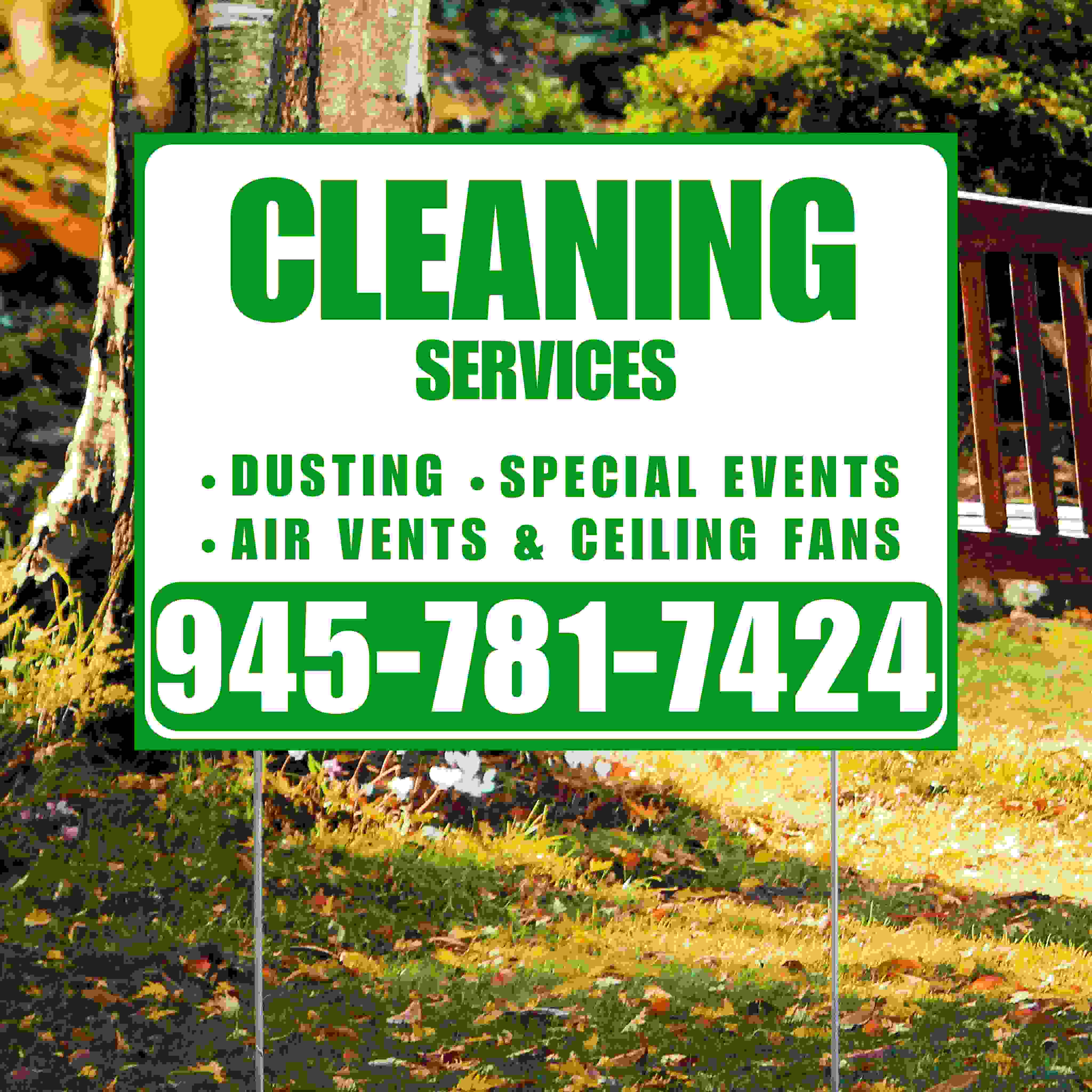Cleaners/Maids Signs - Cleaning Services - Dusting, Special Events, Air Vents & Ceiling Fans - Plain Green White Design