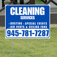 Cleaners/Maids Signs - Cleaning Services - Dusting, Special Events, Air Vents & Ceiling Fans - Plain Blue White Design
