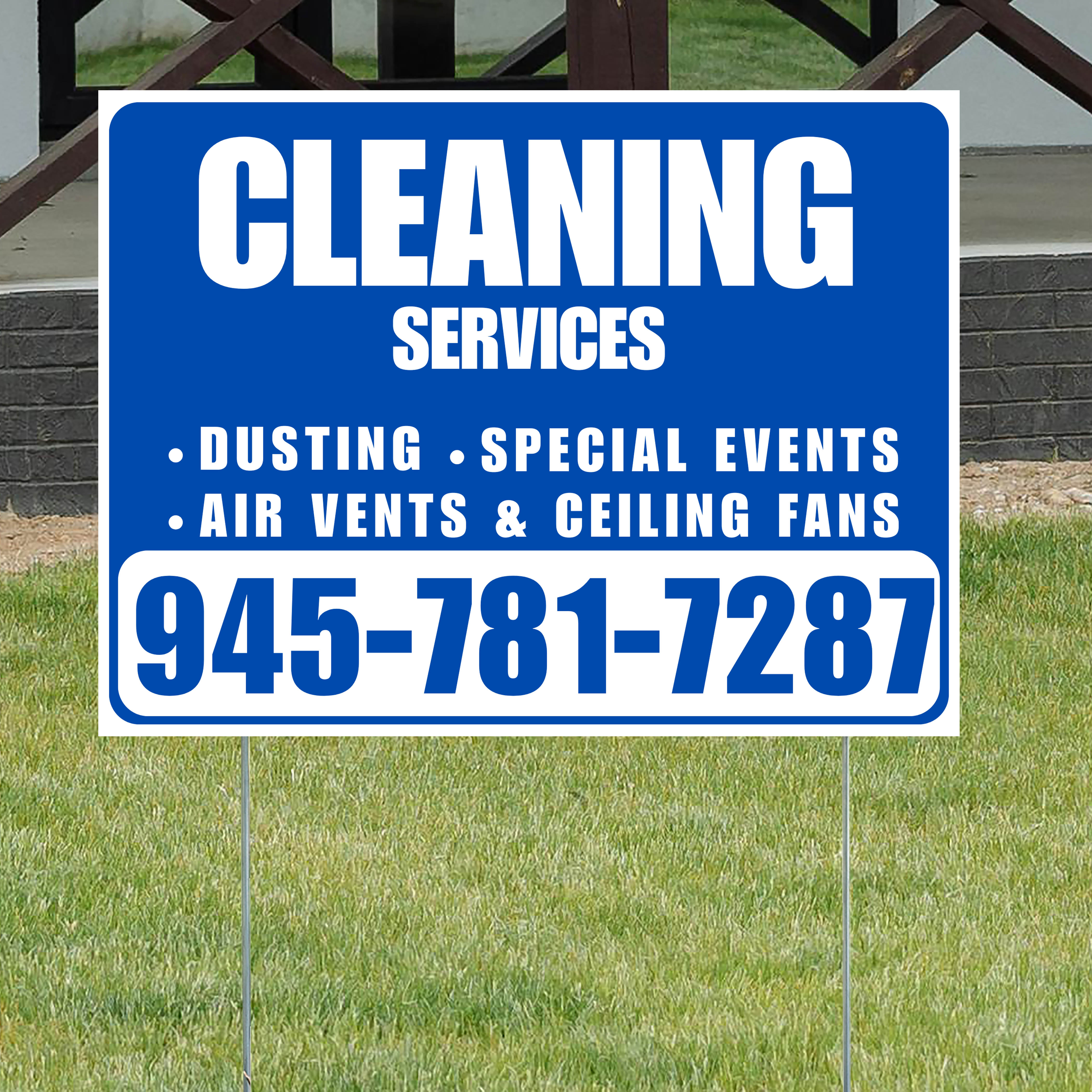 Cleaners/Maids Signs - Cleaning Services - Dusting, Special Events, Air Vents & Ceiling Fans - Plain Blue White Design