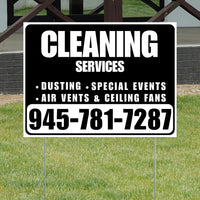 Cleaners/Maids Signs - Cleaning Services - Dusting, Special Events, Air Vents & Ceiling Fans - Plain Black White Design YardSigns.com