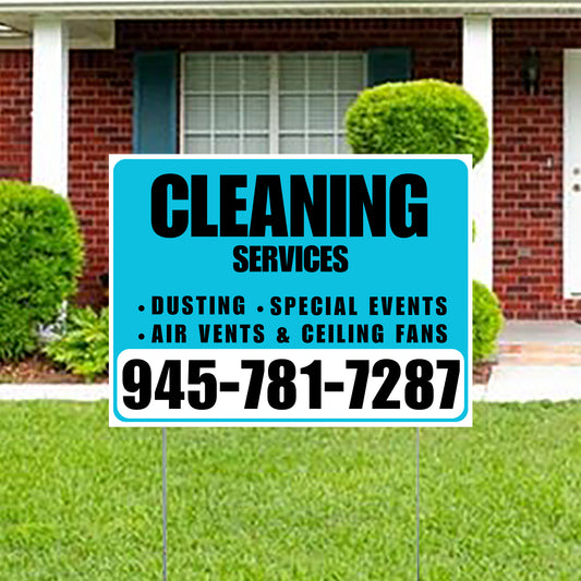Cleaners/Maids Signs - Cleaning Services - Dusting, Special Events, Air Vents & Ceiling Fans - Plain Aqua Blue White Design