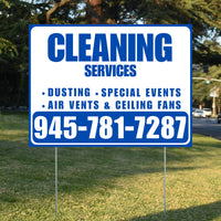 Cleaners/Maids Signs - Cleaning Services - Dusting, Special Events, Air Vents & Ceiling Fans - Plain White Blue Design