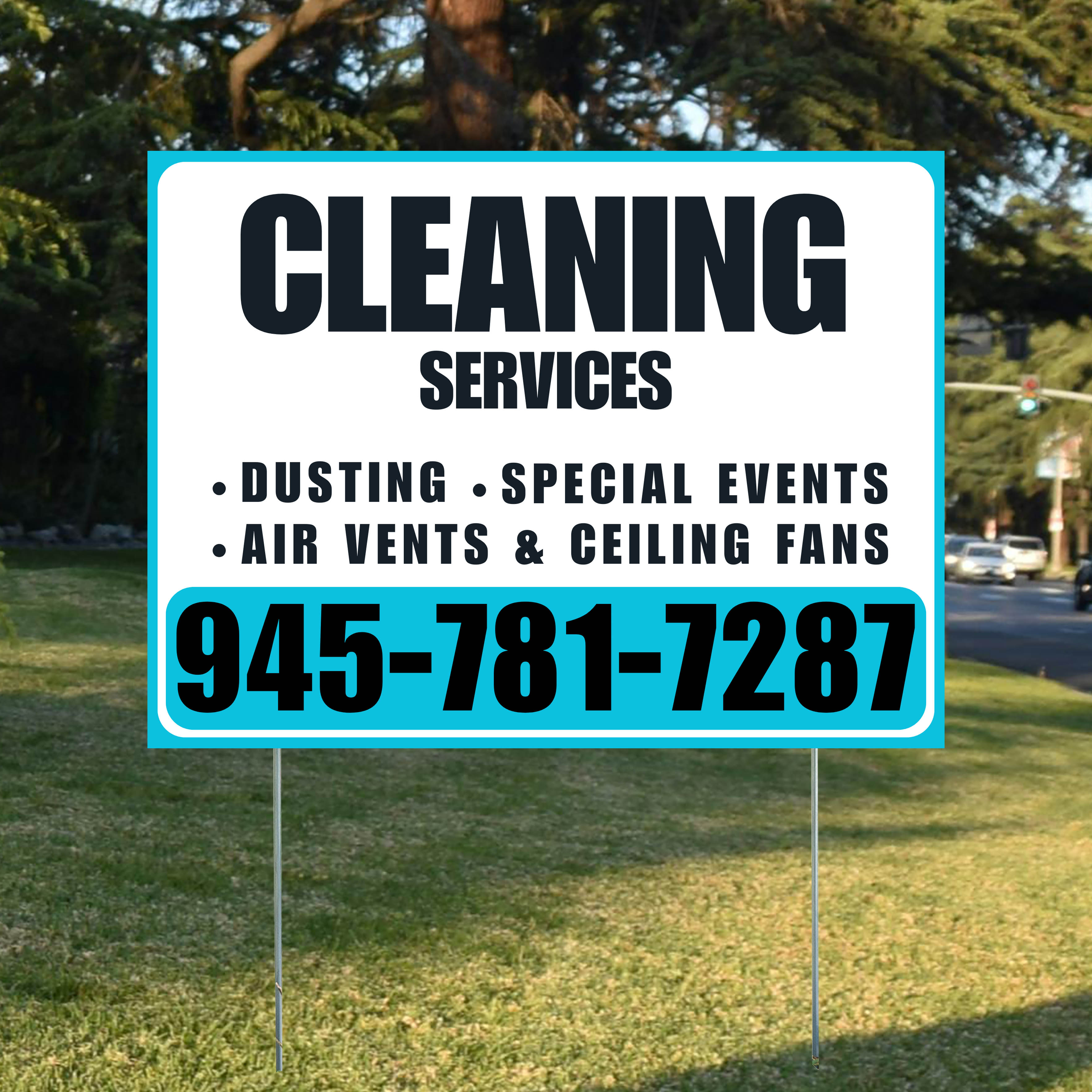 Cleaners/Maids Signs - Cleaning Services - Dusting, Special Events, Air Vents & Ceiling Fans - Plain White Aqua Blue Design