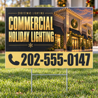 Holiday Signs - Christmas Lights Installation - Commercial Holiday Lighting Yard Sign - Charcoal & Gold - 24 x 18