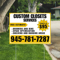 Custom Closets - Space Optimization, Shelving and Hanging Areas,  Drawers and Bins with Price Tag - Plain Mustard Gold White Design YardSigns.com