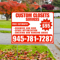 Custom Closets - Space Optimization, Shelving and Hanging Areas,  Drawers and Bins with Price Tag - Plain Chili Red White Design YardSigns.com