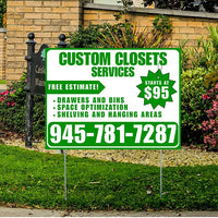Custom Closets - Space Optimization, Shelving and Hanging Areas,  Drawers and Bins with Price Tag - Plain Green White Design YardSigns.com