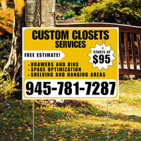 Custom Closets - Space Optimization, Shelving and Hanging Areas, Drawers and Bins with Price Tag - Plain White Mustard Gold Design YardSigns.com