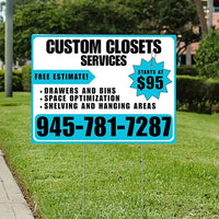 Custom Closets - Space Optimization, Shelving and Hanging Areas,  Drawers and Bins with Price Tag - Plain Aqua Blue White Design YardSigns.com