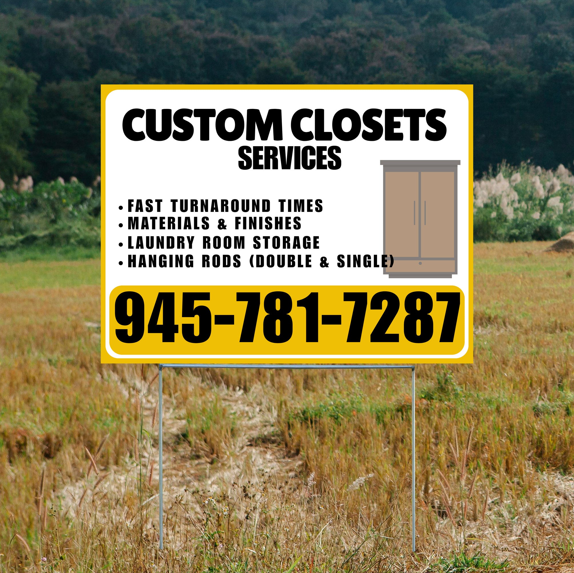 Custom Closets - Fast Turnaround Times, Materials & Finishes, Laundry Room Storage, Hanging Rods (Double & Single) - Plain Mustard Gold White Design - YardSigns.com