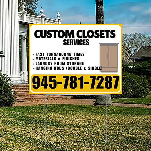 Custom Closets - Fast Turnaround Times, Materials & Finishes, Laundry Room Storage, Hanging Rods (Double & Single) - Plain Mustard Gold White Design - YardSigns.com