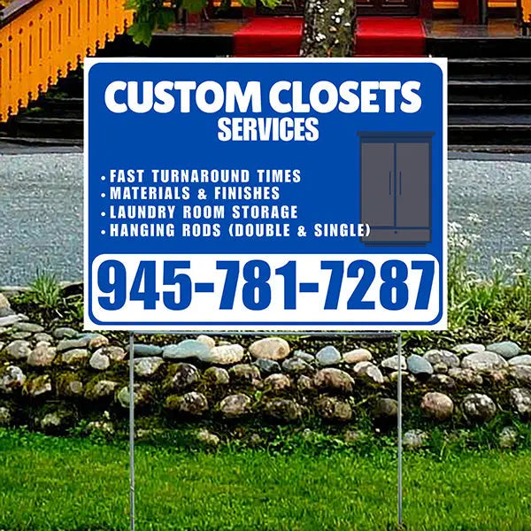 Custom Closets - Fast Turnaround Times, Materials & Finishes, Laundry Room Storage, Hanging Rods (Double & Single) - Plain White Blue Design - YardSigns.com