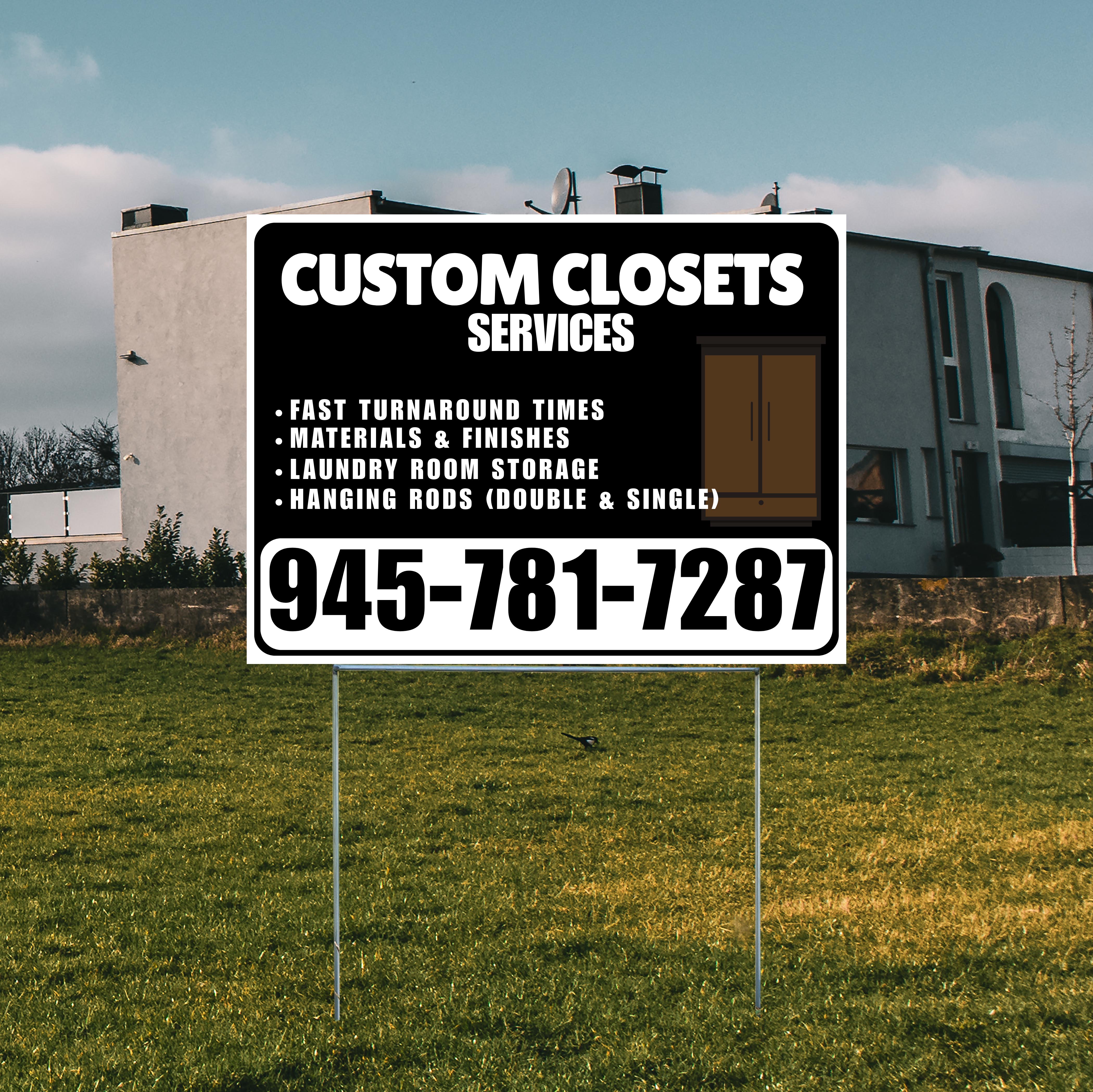 Custom Closets - Fast Turnaround Times, Materials & Finishes, Laundry Room Storage, Hanging Rods (Double & Single) - Plain White Black Design - YardSigns.com