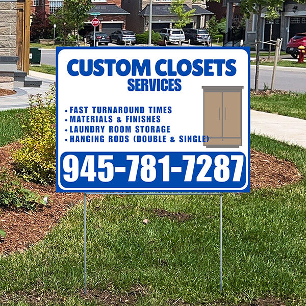Custom Closets - Fast Turnaround Times, Materials & Finishes, Laundry Room Storage, Hanging Rods (Double & Single) - Plain Blue White Design - YardSigns.com