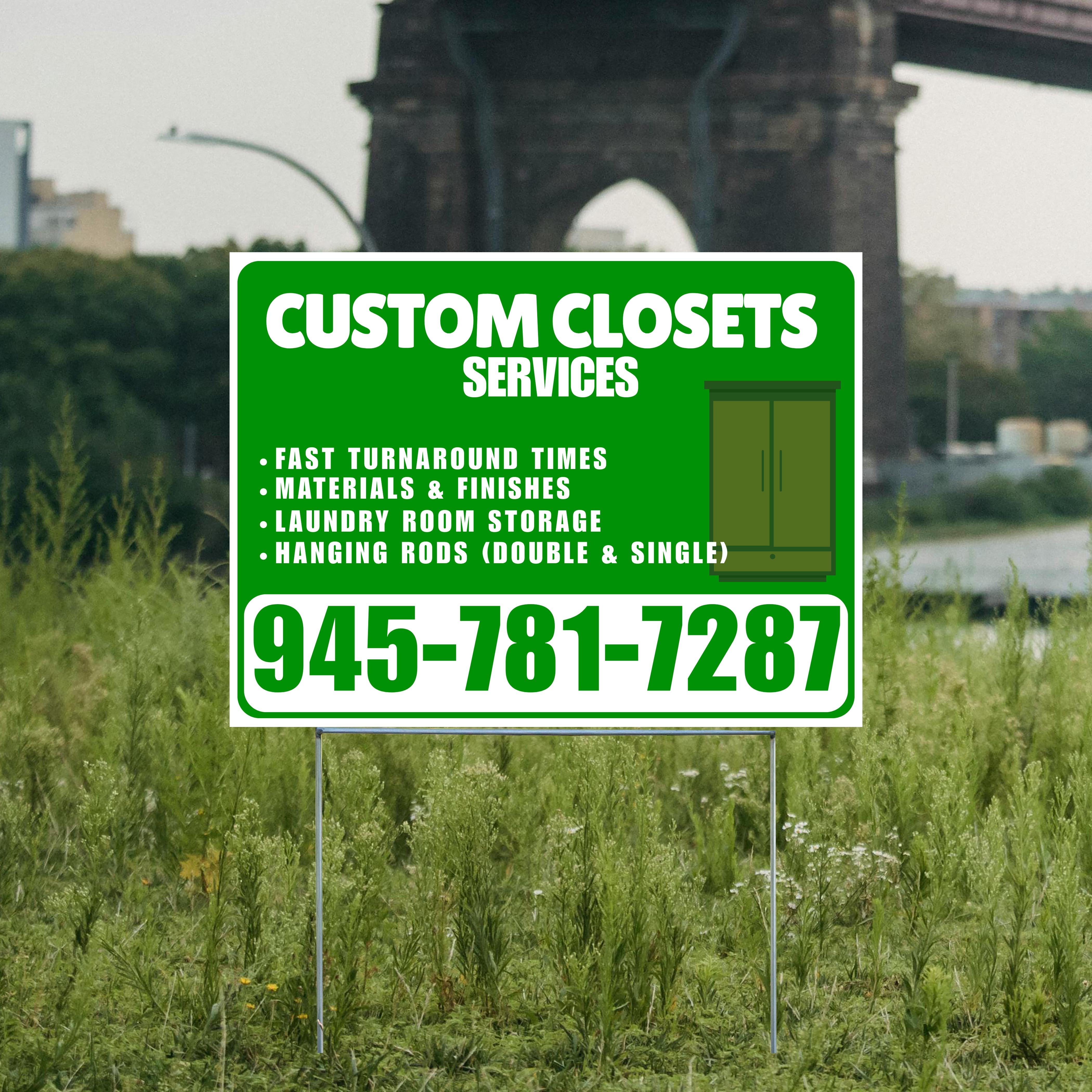 Custom Closets - Fast Turnaround Times, Materials & Finishes, Laundry Room Storage, Hanging Rods (Double & Single) - Plain White Green Design - YardSigns.com