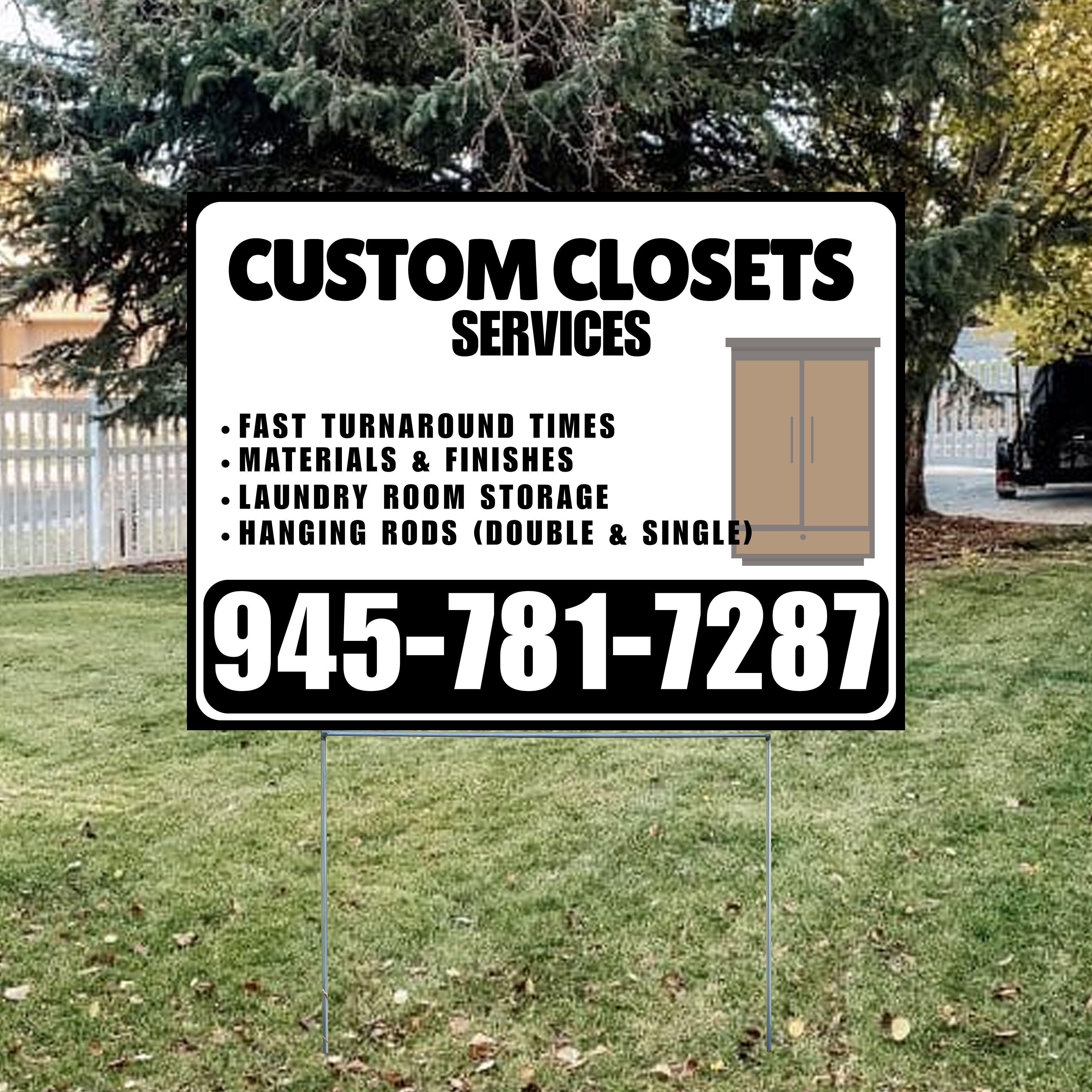 Custom Closets - Fast Turnaround Times, Materials & Finishes, Laundry Room Storage, Hanging Rods (Double & Single) - Plain Black White Design - YardSigns.com