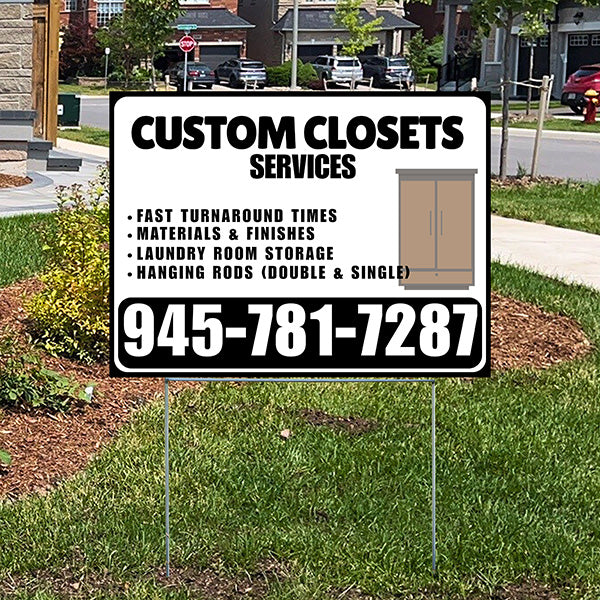 Custom Closets - Fast Turnaround Times, Materials & Finishes, Laundry Room Storage, Hanging Rods (Double & Single) - Plain Black White Design - YardSigns.com