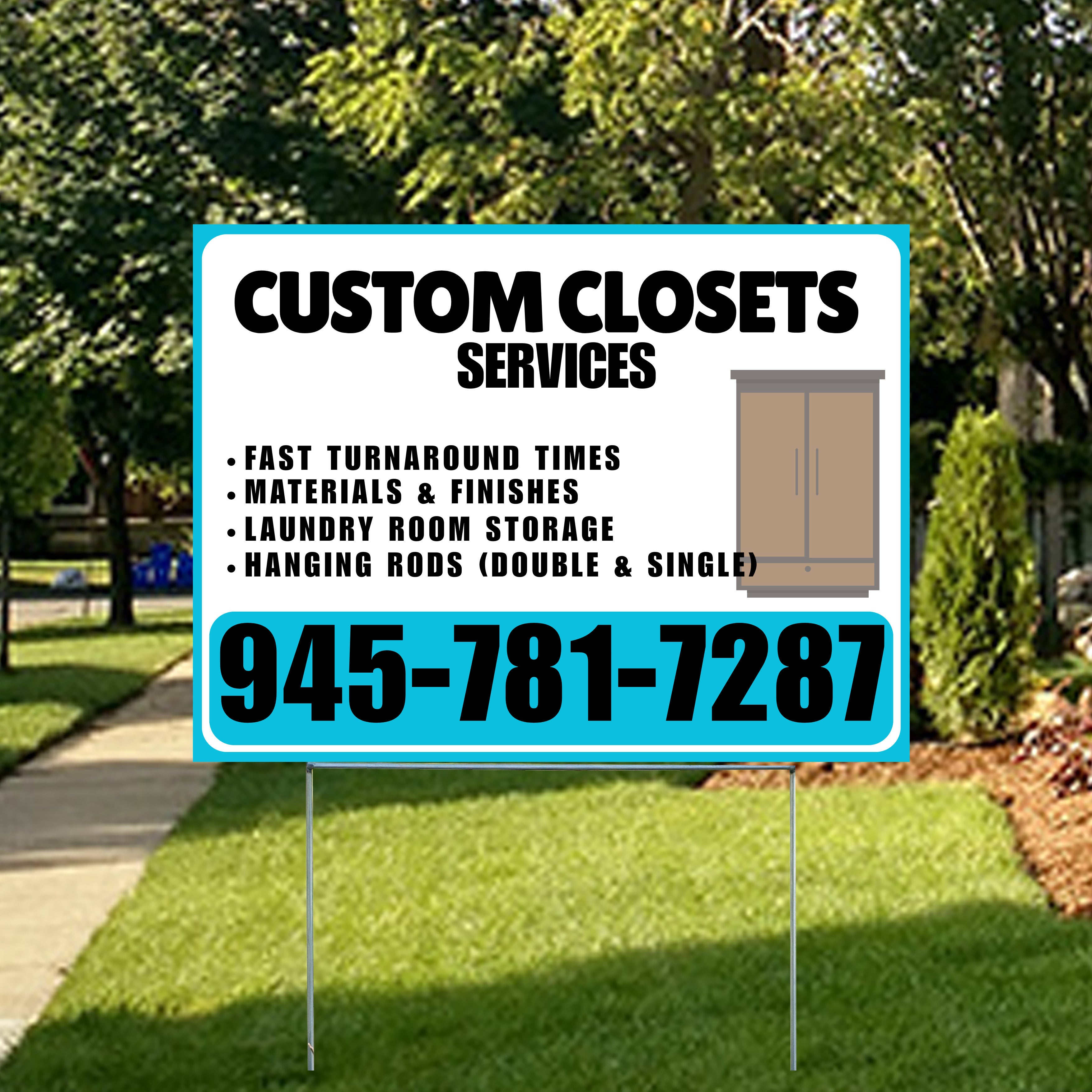 Custom Closets - Fast Turnaround Times, Materials & Finishes, Laundry Room Storage, Hanging Rods (Double & Single) - Plain Aqua Blue White Design - YardSigns.com