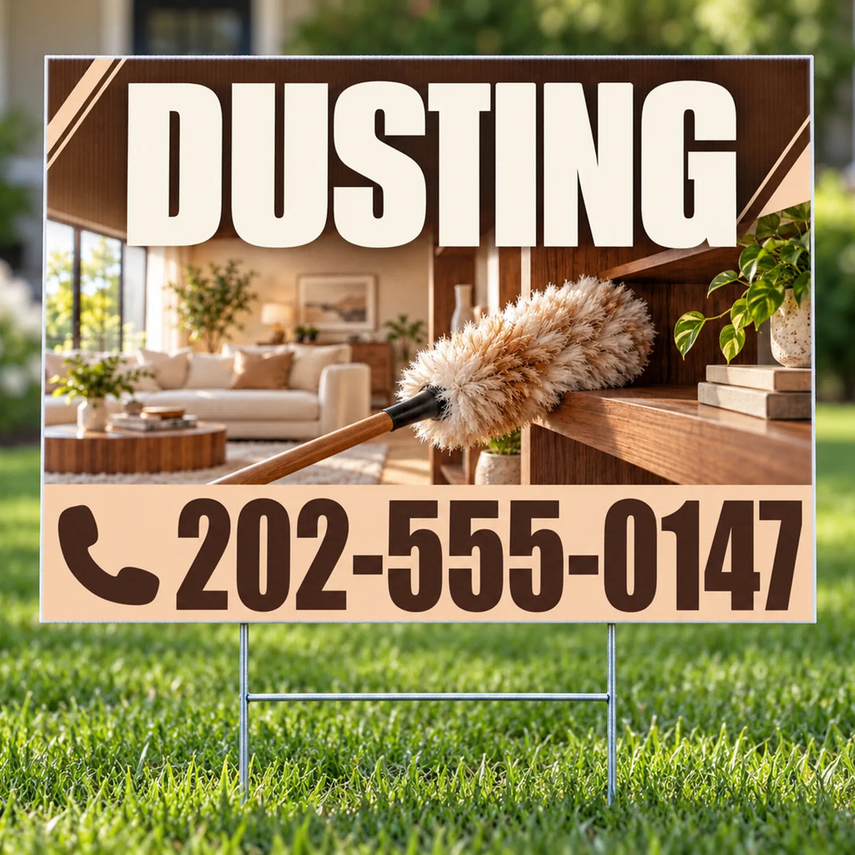 Cleaners/Maids Signs - Dusting Service Yard Sign - Espresso & Peach - 24 x 18 YardSigns.com