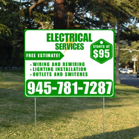 Electricians - Wiring and Rewiring,  Lighting Installation, Outlets and Switches with Price Tag - Plain Green White Design YardSigns.com