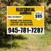 Electricians - Wiring and Rewiring,  Lighting Installation, Outlets and Switches with Price Tag - Plain White Mustard Gold Design YardSigns.com