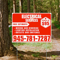 Electricians - Wiring and Rewiring,  Lighting Installation, Outlets and Switches with Price Tag - Plain White Chili Red Design YardSigns.com