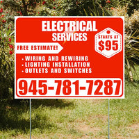 Electricians - Wiring and Rewiring,  Lighting Installation, Outlets and Switches with Price Tag - Plain White Chili Red Design YardSigns.com
